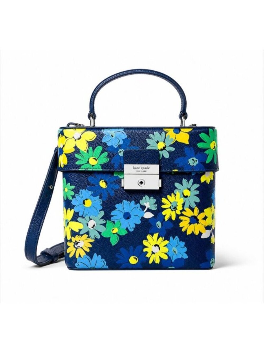 Kate Spade Voyage Floral Medley Small Leather Crossbody Bag Top Handle Navy